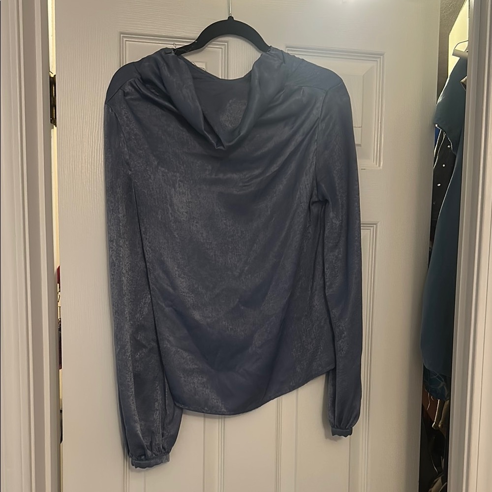 Blue cowl neck shirt